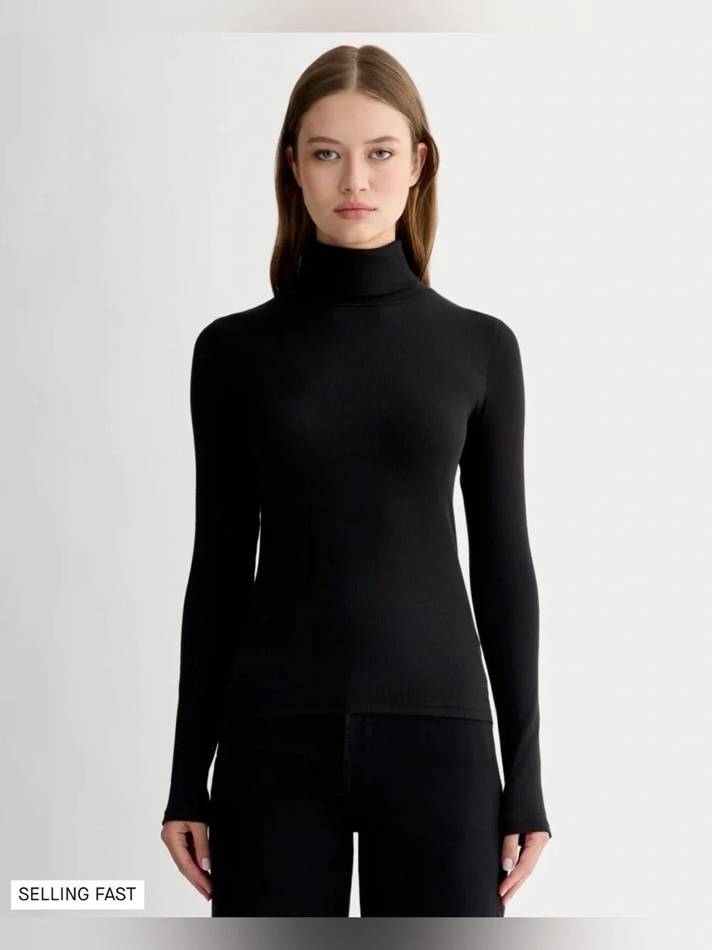 Everlane The Luxe Rib Turtleneck Black XS Polished Effortless Style Clean Girl